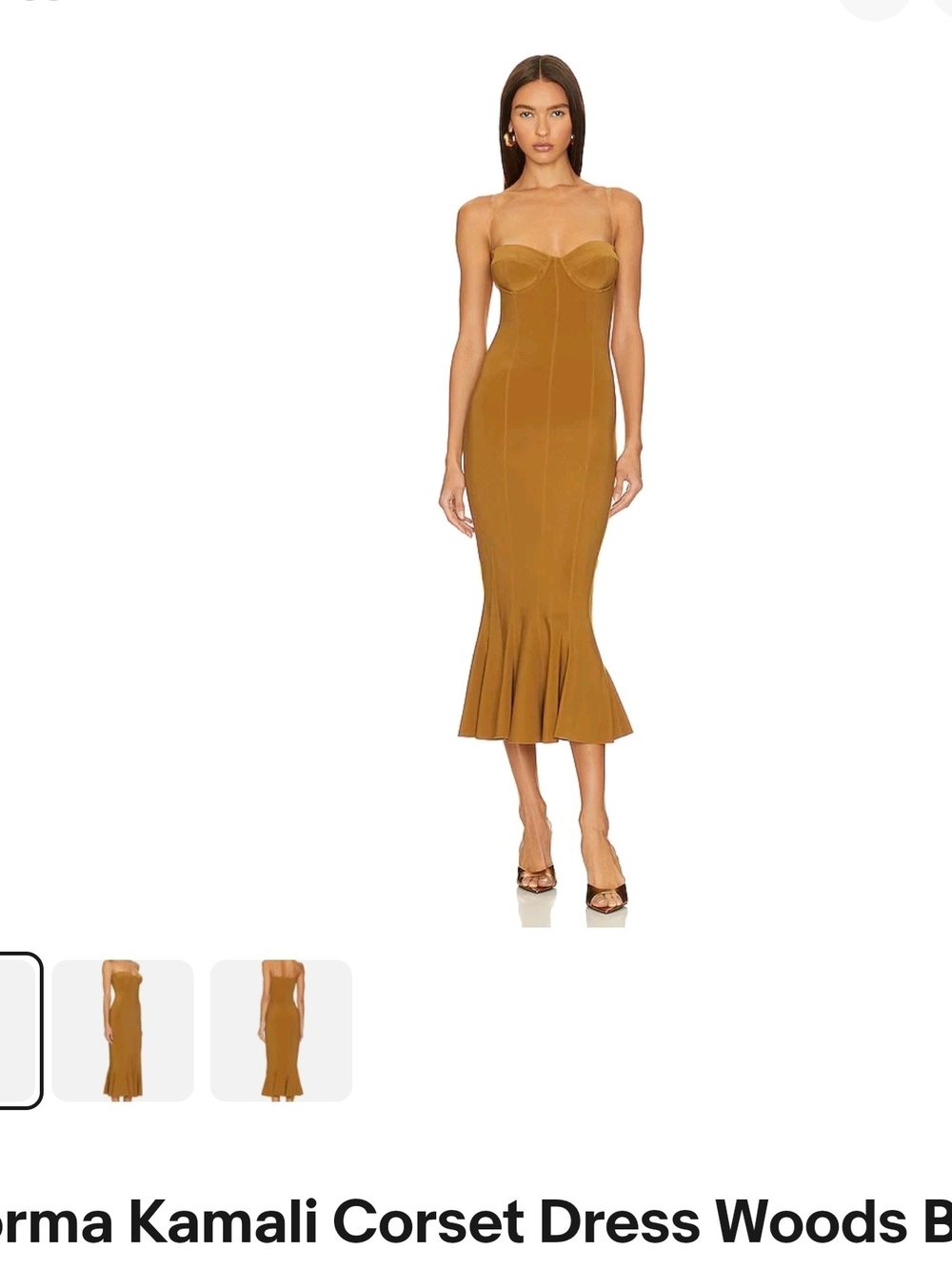 Norma Kamali Strapless Corset Midi Dress in Woods Brown
